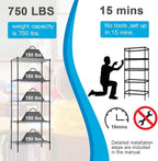 BestOffice | 5-Tier Wire Storage Shelves | 14x24x60 | Black| Heavy-Duty Metal Shelf, Holds Upto 750 lbs | No-Tool Assembly | Ideal for Home & Garage Shelving