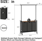 Laundry Sorter Cart with Hanging Rod, 3 Section Laundry Hamper with Wheels for Small Spaces, Laundry Organizer, Dirty Clothes Hamper for Apartment, Dorm