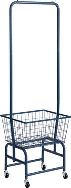 ALIMORDEN Laundry Cart with Clothes Rack, Rolling Laundry Butler with Wire Storage Rack，Navy Blue