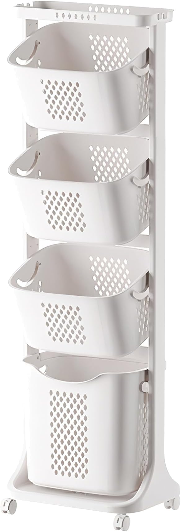 4 Tier Laundry Hamper Sorter, Vertical Rolling Laundry Storage Organizer Hamper Cart with Wheels for Kitchens Bathrooms Bedrooms Dorm