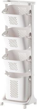 4-Tier Vertical Laundry Hamper Sorter, Laundry Storage Organizer with Wheels Removable Rolling Laundry Baskets, Bathroom Cart for Dirty Clothes (White) (4-Tier)