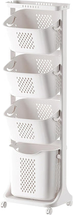 4-Tier Vertical Laundry Hamper Sorter, Laundry Storage Organizer with Wheels Removable Rolling Laundry Baskets, Bathroom Cart for Dirty Clothes (White) (4-Tier)