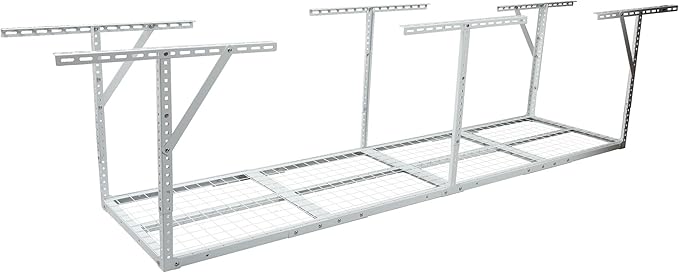 2 X 8 FT Garage Ceiling Storage Racks, Heavy Duty Overhead Garage Storages Rack with Adjustable Hight, Metal Hanging Garages Storage Rack with Support Rod, 22''- 40" Adjustable, 450 LBS (White, 2x8FT)