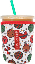 Reusable Neoprene Insulator Sleeve for Iced Coffee & Cold Soda, Coffee Sleeves for Iced & Hot Drinks, Cold Beverage Cooler Compatible with Starbucks, Dunkin (Chrsitmas Party, Small: 16-18oz)