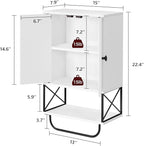 Bathroom Wall Cabinet with 2 Door and Adjustable Shelf, Farmhouse Medicine Cabinet with Towel Rack, 3-Tier Wall Mounted Storage Cabinet Over The Toilet for Bathroom Laundry Room, White