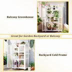 Sturdy Wooden Greenhouse for Balcony or Backyard Use with Rolling Wheels and Adjustable Shelving for Plant Growing (White + Solid Wood + Wood)