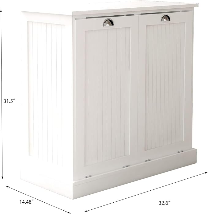 Two-Compartment Tilt-Out Laundry Sorter Cabinet with Removable Bags, E1 MDF Construction, UV Painted Finish, 32.68" L x 31.5" H, 100 Lbs Capacity, White