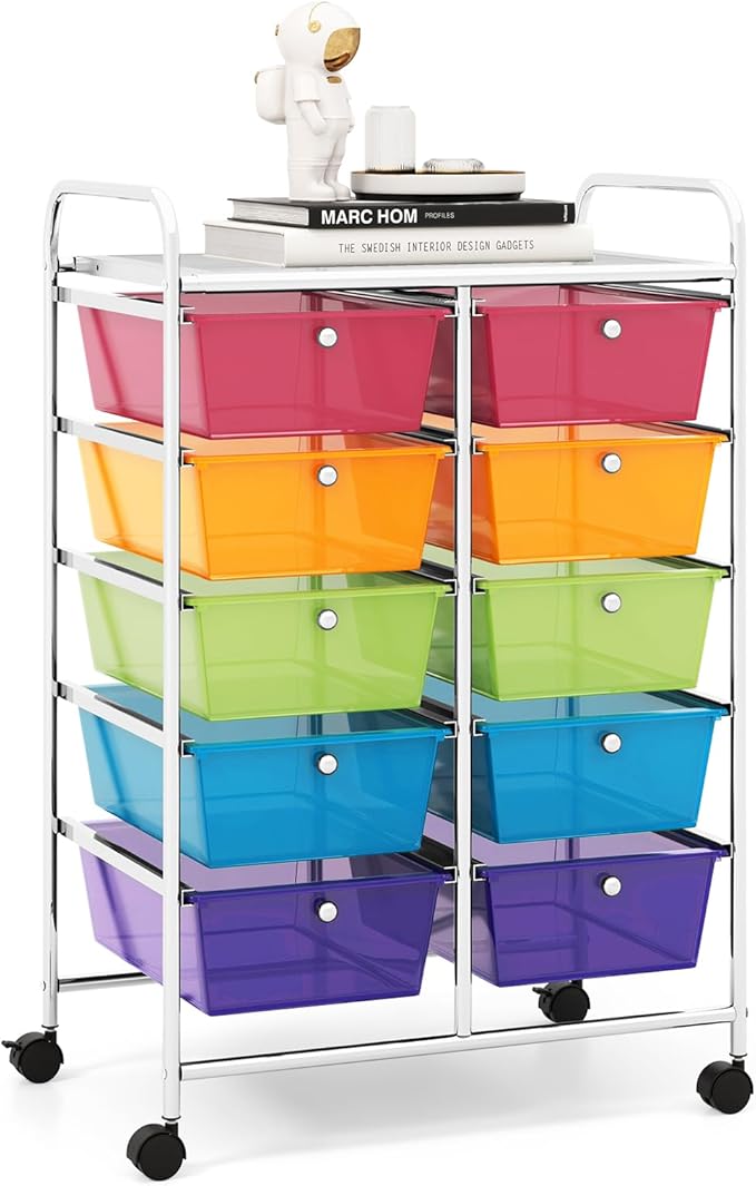 RELAX4LIFE Rolling Storage Cart with 10 Drawers - Craft Storage Cart with Lockable Wheels,Utility Cart, Art Cart Organizer for Crafting Storage, Studio, Office, School Rolling Drawer Cart (Rainbow)
