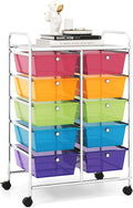 RELAX4LIFE Rolling Storage Cart with 10 Drawers - Craft Storage Cart with Lockable Wheels,Utility Cart, Art Cart Organizer for Crafting Storage, Studio, Office, School Rolling Drawer Cart (Rainbow)