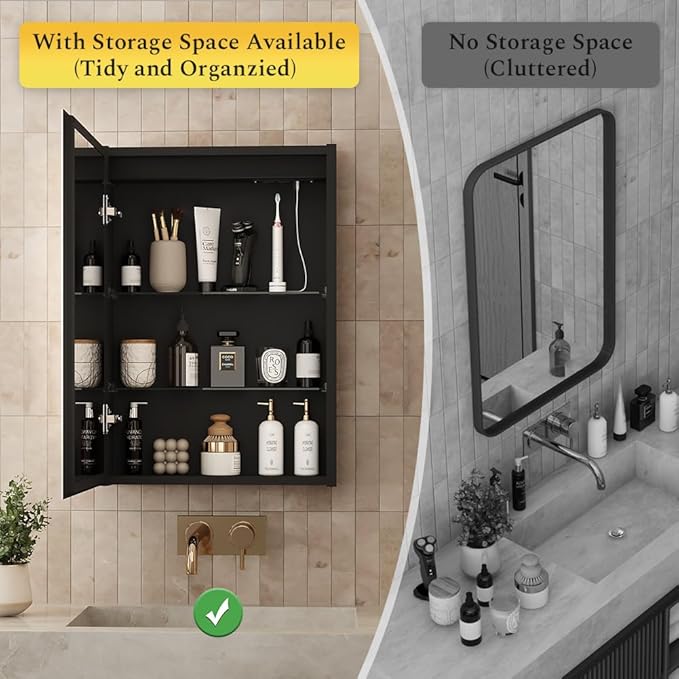 Spliceable Modular LED Lighted Bathroom Medicine Cabinet Mirror with Anti-Fog Aluminum Frame, Adjustable Lighting, Built-in Sockets & USB Ports – Wall Mounted (Left Hinge, 28" L x 20" W)