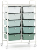 Giantex 10 Drawers Rolling Cart, Classroom Organizers, Storage Cart with Wheels, for Teacher Office Home School Supplies Tool Craft Art Paper, Green Gradient