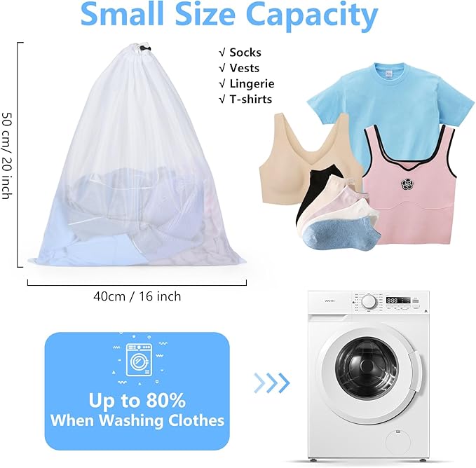 OTraki 16x20 Inch Mesh Laundry Bags 2PCS Small Drawstring Dirty Clothes Washing Bag Machine Washable Delicates Bra Lingerie Socks Toy Garment Bag Dorm Don't Drying, Melting 140-176℉ White