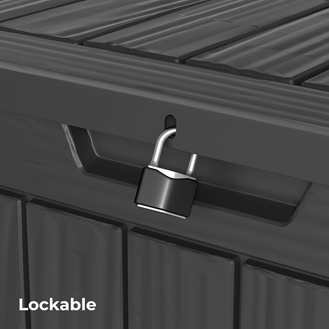 Outdoor Storage Box Waterproof, 35 Gallon Lockable Resin Deck Box Small, Patio Storage Bin for Pool Accessories Cushion Furniture, Garden Tools, UV-Resistant Outside Delivery Black