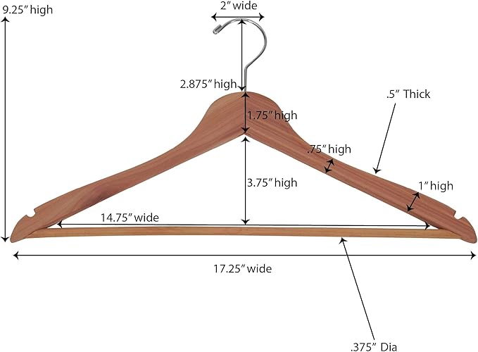 Household Essentials 26140 CedarFresh Red Cedar Wood Clothes Hangers with Fixed Bar and Swivel Hook - Set of 4