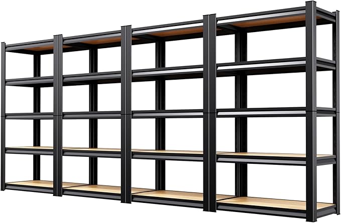 4 Pack Heavy Duty Garage Shelving - 1900 LBS Capacity 5-Tier Metal Storage Shelves, 71"H x 28"W x 12"D Adjustable Steel Utility Rack, Compact Storage Shelf for Pantry, Closet, Basement, Shed - Black