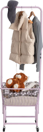ALIMORDEN Laundry Cart with Clothes Rack, Rolling Laundry Butler with Wire Storage Rack，Purple