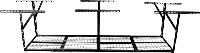 3x8FT Overhead Garage Storage Rack, Heavy-Duty Metal Garage Ceiling Storage Rack, 22"-40" Adjustable Ceiling Drop-Down, 600 lb. Loading Weight Capacity, Black Color