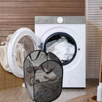 2 Packs Mesh Pop up Laundry Hamper (Black) with Portable Handles, Collapsible for Storage, Foldable Pop-Up Laundry Bags for Home, College Dorm or Travel