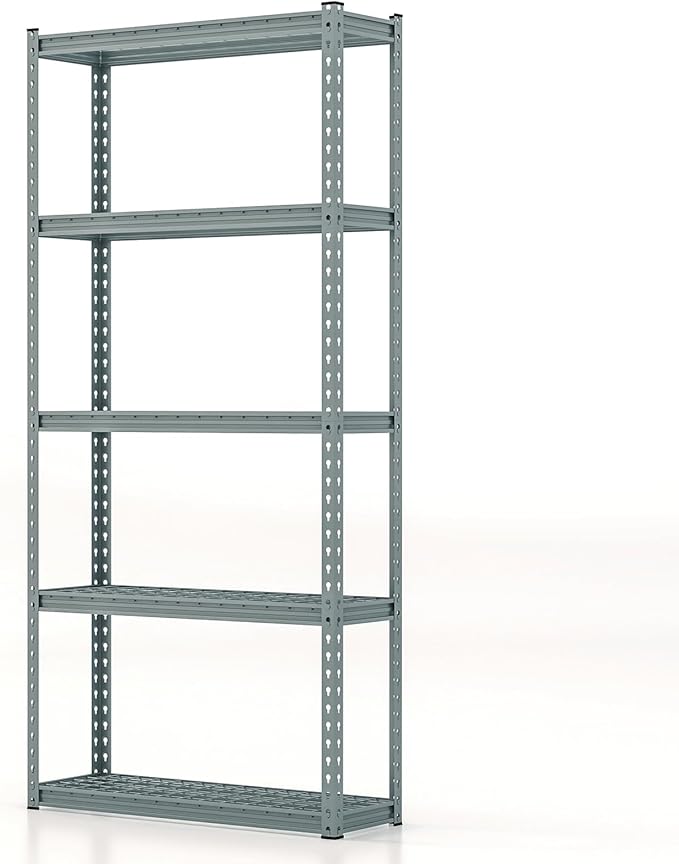 Giantex 5-Tier Storage Shelves, Height Adjustable Metal Storage Utility Rack Shelf with Anti-Tipping Device, Heavy Duty Garage Shelving for Warehouse, Basement, Kitchen, 35.5" x 12" x 72", Grey