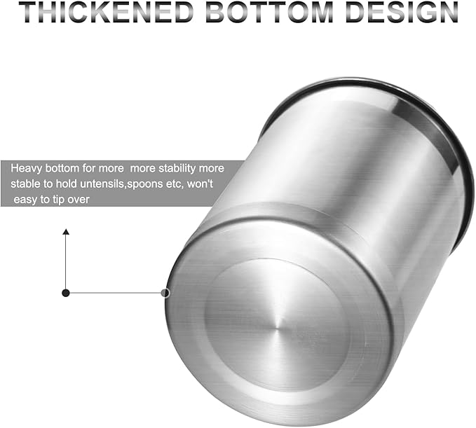 KSENDALO 3 Pack Stainless Steel Utensil Holder for Counter, Brushed Silver Metal Utensil Crock Canister with Heavy Base, Dishwasher Safe, for Kitchen Countertop Storage