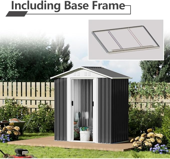 Heavy-Duty Outdoor Garden Shed with Aluminum Alloy Frame, Hinged Door, and Stable Foundation for Secure Storage (5x3 Feet Grey with Metal Base)