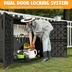 LHBcraft Outdoor Storage Cabinet 36 Cu Ft with Lockable Doors, Portable Horizontal Resin Storage Shed - Easy to Assemble, Waterproof Small Storage Shed with Floor Black