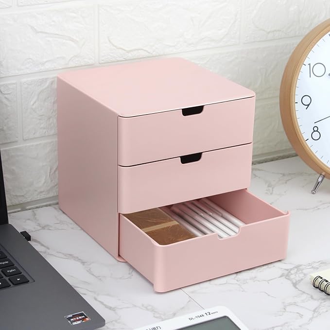 3-Drawer Vanity Organizer, Compact Storage Organization Drawers Small Size Pink