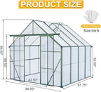 Double Sliding Door Polycarbonate Greenhouse with Rain Gutter and Roof Vent, Raised Base and Anchor Aluminum Heavy Duty Walk-in Green House, Outdoor Patio Sunroom (Green, 97.75*94.5*89.5in)