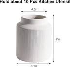 Farmhouse Ceramic Farmhouse Kitchen Utensil Holder for Countertop, Rustic Cooking Utensil Holder Crock Fit for Kitchen Counter. White 6.1 x 6.1 x 7 IN