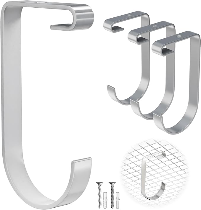 Bike Hooks for Garage Ceiling Storage Racks, 4 Pack Heavy-Duty Steel Thickened Flat Hooks, Supports Up to 50 lbs, Bike Hanger Add-On Overhead Garage Storage Rack & Wall Shelving, White