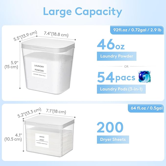 Lifewit Laundry Pods Container with Pop-up Lid, Laundry Room Organization, Dryer Sheet Holder for Washing Powder Scent Booster Beads, 2700 +2000ml/0.72+0.5gal,6 Pcs