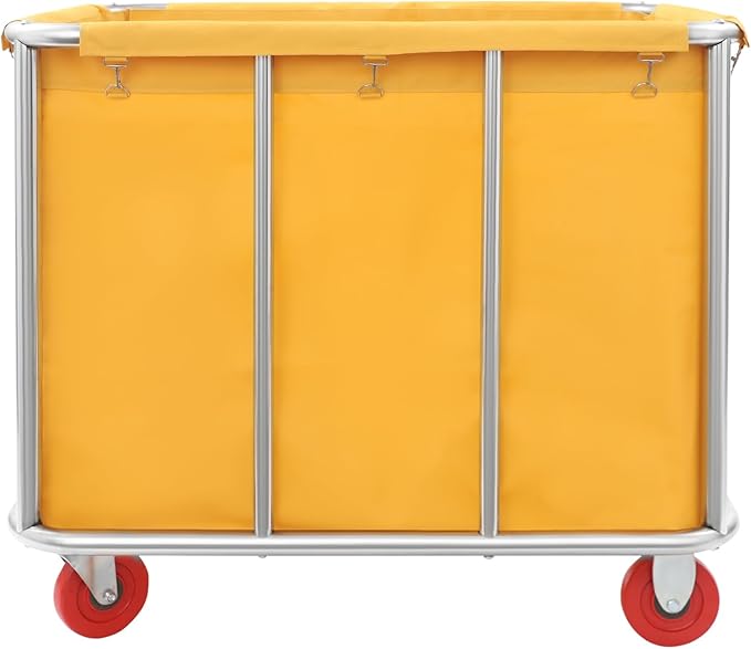 Commercial Laundry Cart with Wheels | Large Laundry Basket with Wheels | Laundry Hamper | Laundry Sorter for Clothes Storage | Ox Cloth | 260 lbs Load | 35.43x25.6x31.5in (Yellow)