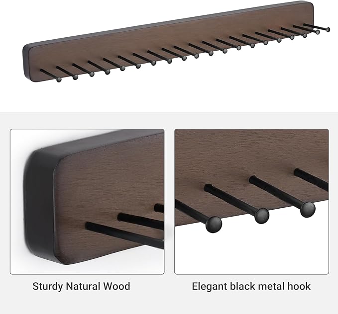 Mkono 2 Packs Tie Rack Wall Mounted Belt Hanger Holder Rustic Wood Tie Organizer for Men Closet Max up 20 Storage for Ties Belts Scarf