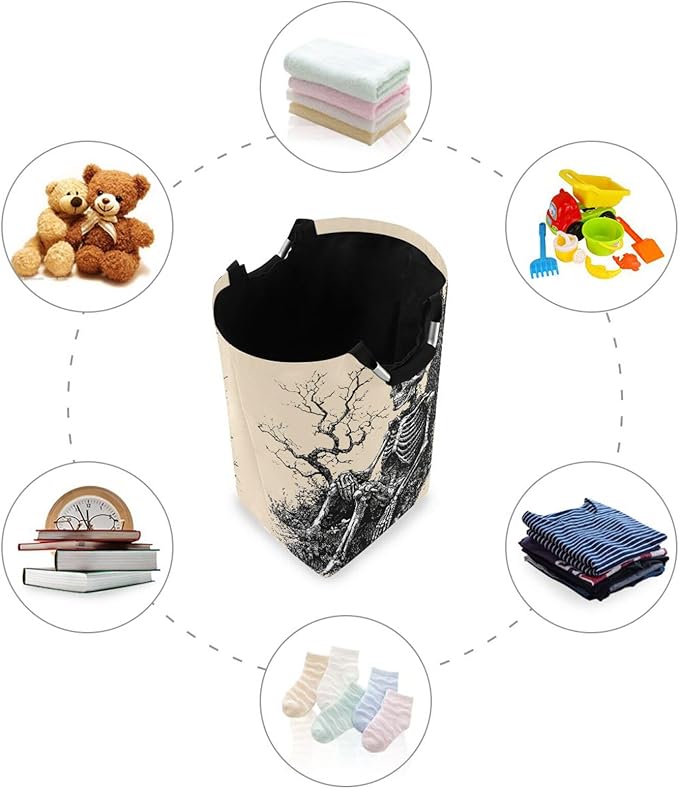 Gothic Skeleton Laundry Basket for College Dorm,50L Collapsible Portable Laundry Hamper Storage Basket for Toys Clothes Organizer