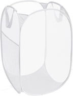 Durable Collapsible Laundry Baskets, Reinforced Mesh Pop Up Laundry Hamper, Foldable Clothes Hampers with Carry Handles for Laundry, Bathroom, Kids Room, Dorm or Travel White