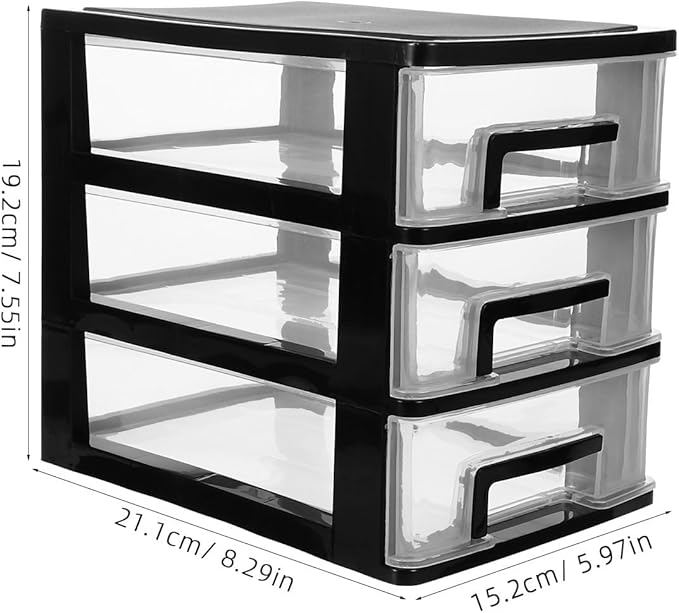 Angoily 3 Tier Plastic Drawer Type Closet, Plastic Home Office Storage Organizer, Makeup Organizer Storage Station Cube, Cosmetics Jewelry Storage Box for Home, Dorm, Office (8.46x5.90x5.12 Inch)