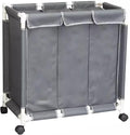 Laundry Sorter 3 Section with Lid 95 L Laundry Hamper with Wheels Reinforced Sealing Multi-Purpose Laundry Basket with Removable Inner Pocket(Gray)