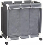 Laundry Sorter 3 Section with Lid 95 L Laundry Hamper with Wheels Reinforced Sealing Multi-Purpose Laundry Basket with Removable Inner Pocket(Gray)