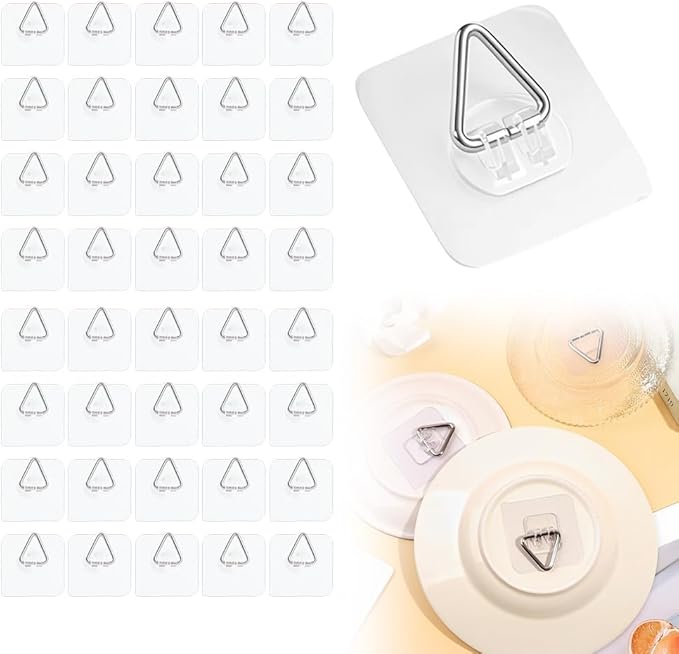 Invisible Adhesive Plate Hangers, 2025 New Plate Hangers for The Wall, Wall Plate Hangers for Display, Picture Hanging Vertical Hooks for Decorative Plates, Photo Frames, Paintings and Art (40PCS)