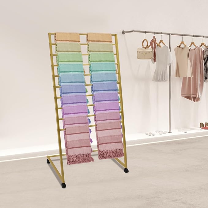 Scarf Display Stand, 10 Tier Metal Scarf Holder Organizer Freestanding Display Scarf Stand for Commercial Clothing Retail Store Towel Rack Ties Belt Pants Hanging Rack