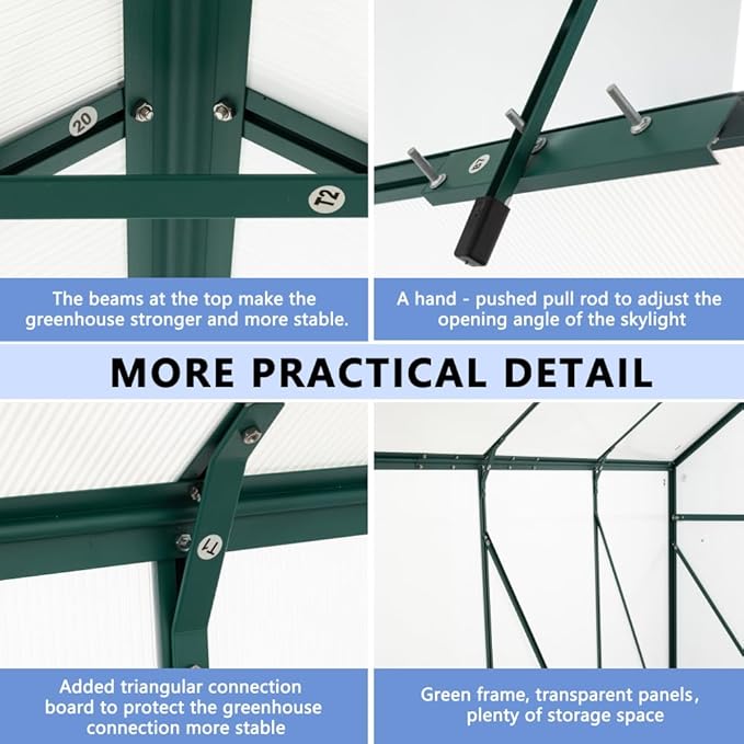 6 ft x 8 ft Aluminum Frame Greenhouse for Outdoor Use with Sloped Roof and Sliding Door for Garden Plant Protection (Green 6 * 8FT)