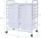 GOFLAME 12-Drawer Rolling Storage Cart, Multipurpose Organizer Cart with 2 Sizes Plastic Drawers, Mobile Utility Cart with Lockable Casters for School, Home Office, Beauty Salon, Clear