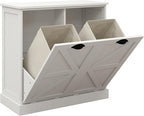 Tilt Out Laundry Sorter Cabinet with 2 Removable Liner Bags,Divided Laundry Hamper Cabinet with Semi-Circular Metal Handle and Barn Door for Space Saving (Style-01)