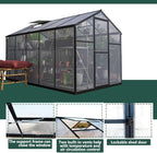 Outdoor Polycarbonate Greenhouse with Aluminum Frame, Walk-in Garden Green House Featuring Lockable Door, Adjustable Roof Vent, and UV-Protected Panels for Backyard or Patio Use (6x10 FT)