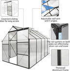 Polycarbonate Greenhouse with Rain Gutter and Roof Vent, Raised Base and Anchor Aluminum Heavy Duty Walk-in Green House, Outdoor Patio Sunroom with Sliding Door (Black, 122.44*74.8*76.77in)