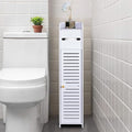 ShellKingdom Toilet Paper Holder Stand, Small Bathroom Storage Cabinet with Doors and Toilet Paper Storage, Slim Storage Cabinet for Bathroom Small Spaces Corner, 31.3 x 6.69 x 6.69 inch (White)