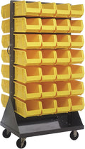 Quantum Storage Systems QMD-36H-240YL Mobile Double Sided Gray Louvered Rack System with Bins, 36” L x 25” W 72” H, Yellow