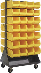 Quantum Storage Systems QMD-36H-240YL Mobile Double Sided Gray Louvered Rack System with Bins, 36” L x 25” W 72” H, Yellow