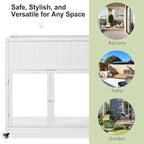 Patio 35.4''x17.7''x37.4'' Mini Wood Cold Frame, Compact 2 Doors Garden Greenhouse with Wheels, Raised Bed with Liner for Indoor Outdoor Use, White