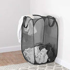 Mesh Pop up Laundry Hamper with Portable Handles, Collapsible Laundry Basket for Storage, Folding Pop-Up Clothes Hampers for Home, College Dorm or Travel, Black